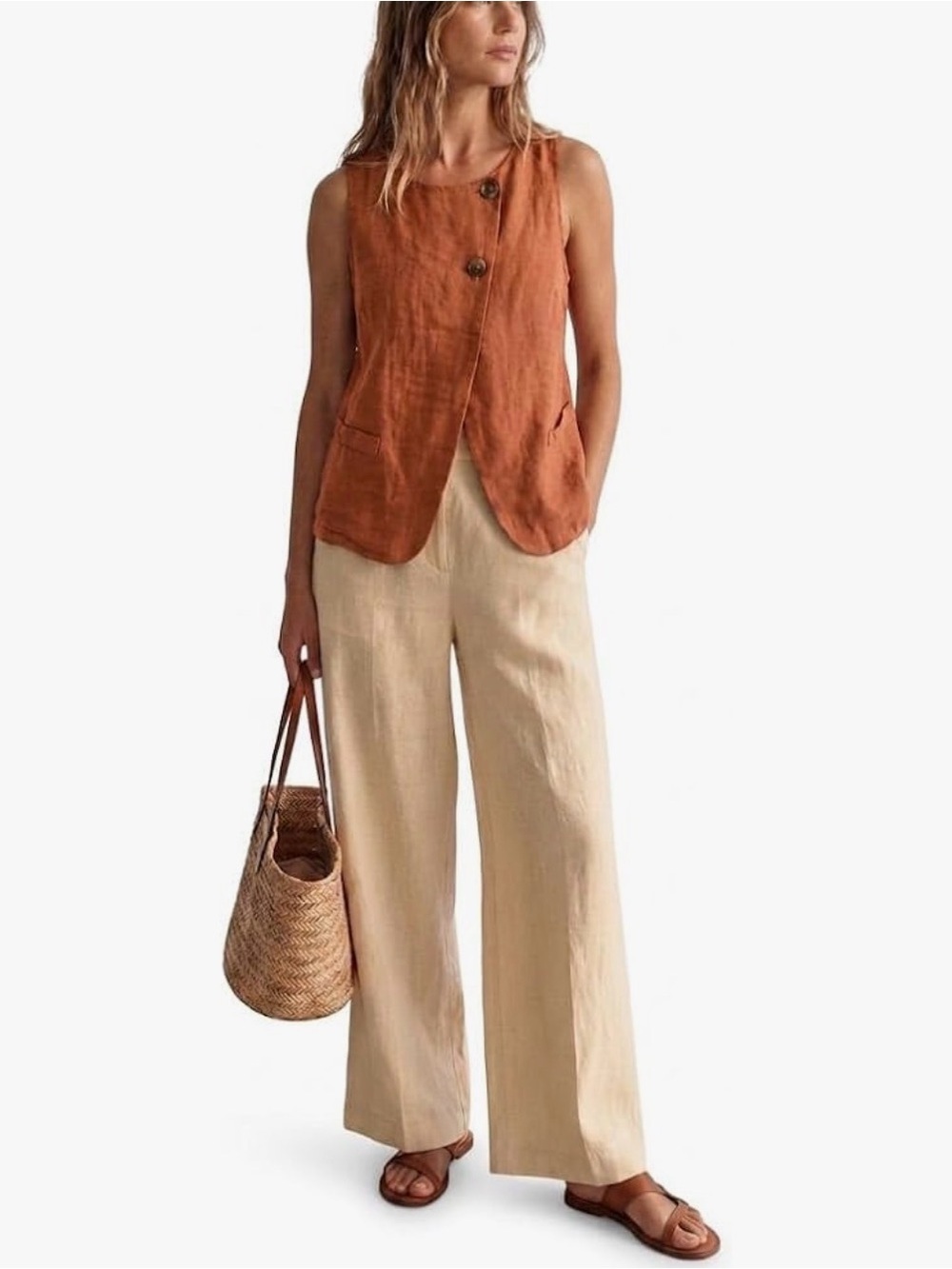 Italian Linen Sleeveless Asymmetric Blouse